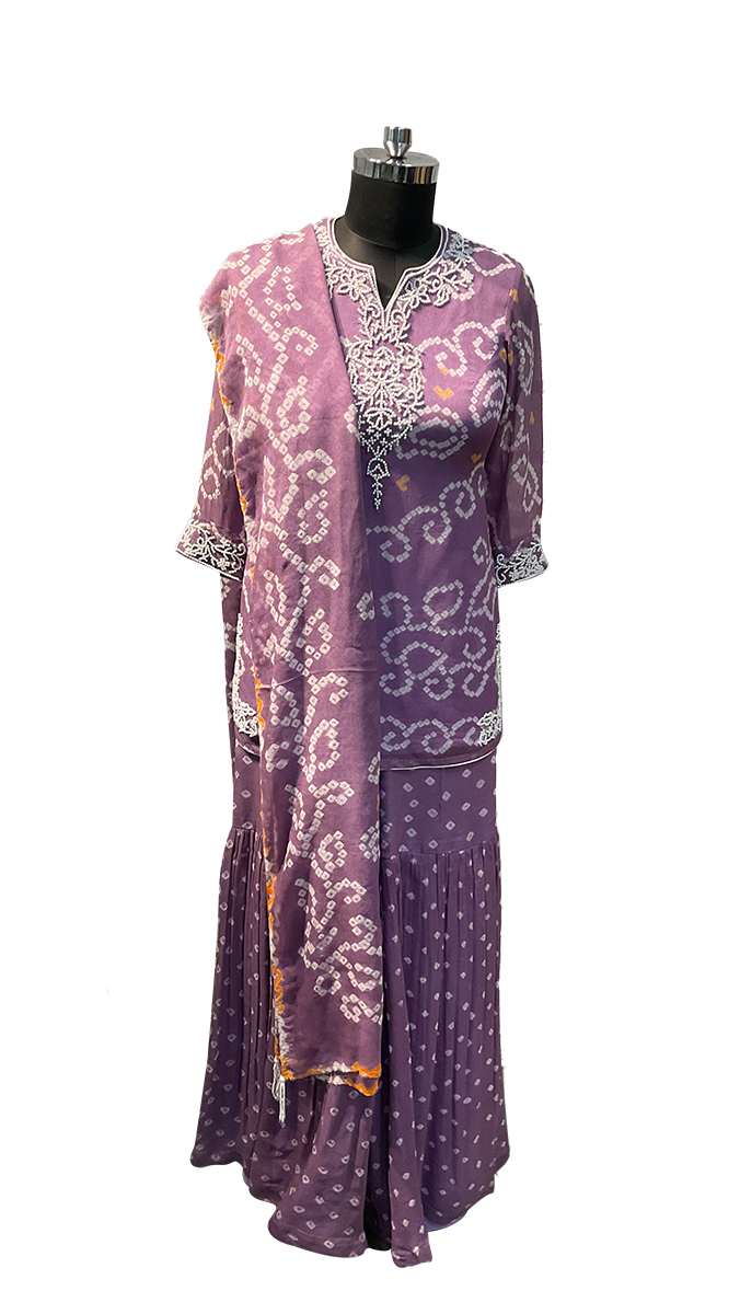Purple Bandhani Sharara Set Sapna Kabra Art Studio