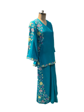 Load image into Gallery viewer, Cyan coloured kurta and palazzo set