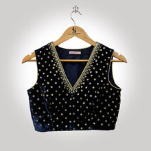 Load image into Gallery viewer, Black Silk Velvet Blouse with Aari Work