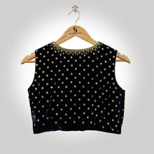 Load image into Gallery viewer, Black Silk Velvet Blouse with Aari Work