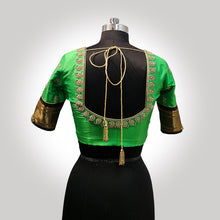 Load image into Gallery viewer, Green Pure Silk Blouse with Zardosi Work