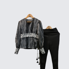 Load image into Gallery viewer, Black Organza Kimono Top with Scuba Pants