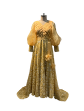 Load image into Gallery viewer, Yellow Organza Gown with Sequins Work
