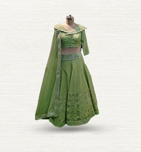 Pastel green cotton silk lehenga