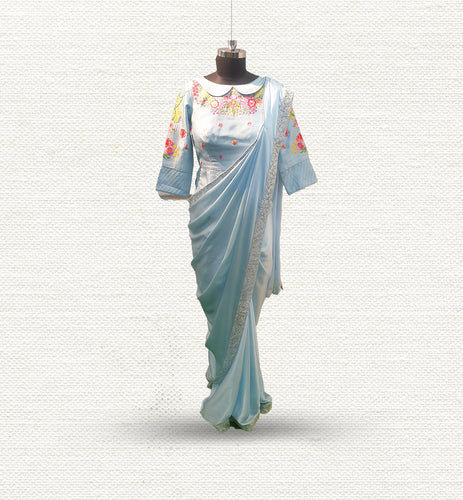 Sky blue satin saree