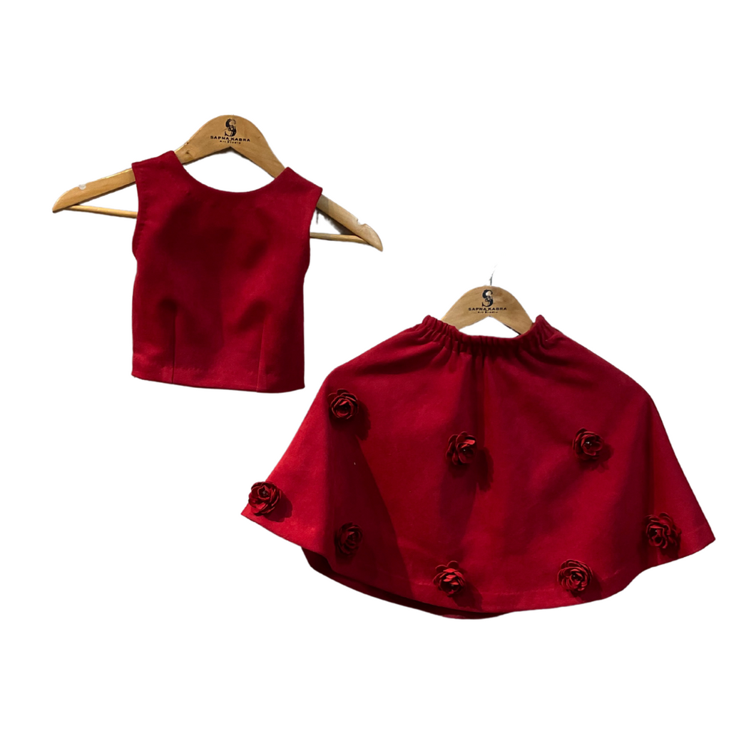 Red Rose top and skirt for girls