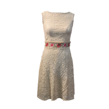 Load image into Gallery viewer, Crochet off-white Dress with Gara Embroidery Belt

