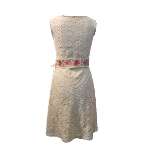 Crochet off-white Dress with Gara Embroidery Belt