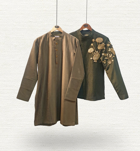 Olive jacket and kurta