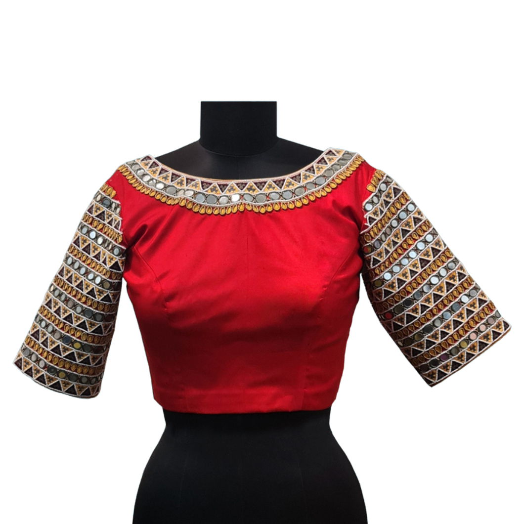Red Blouse with Mirror Work