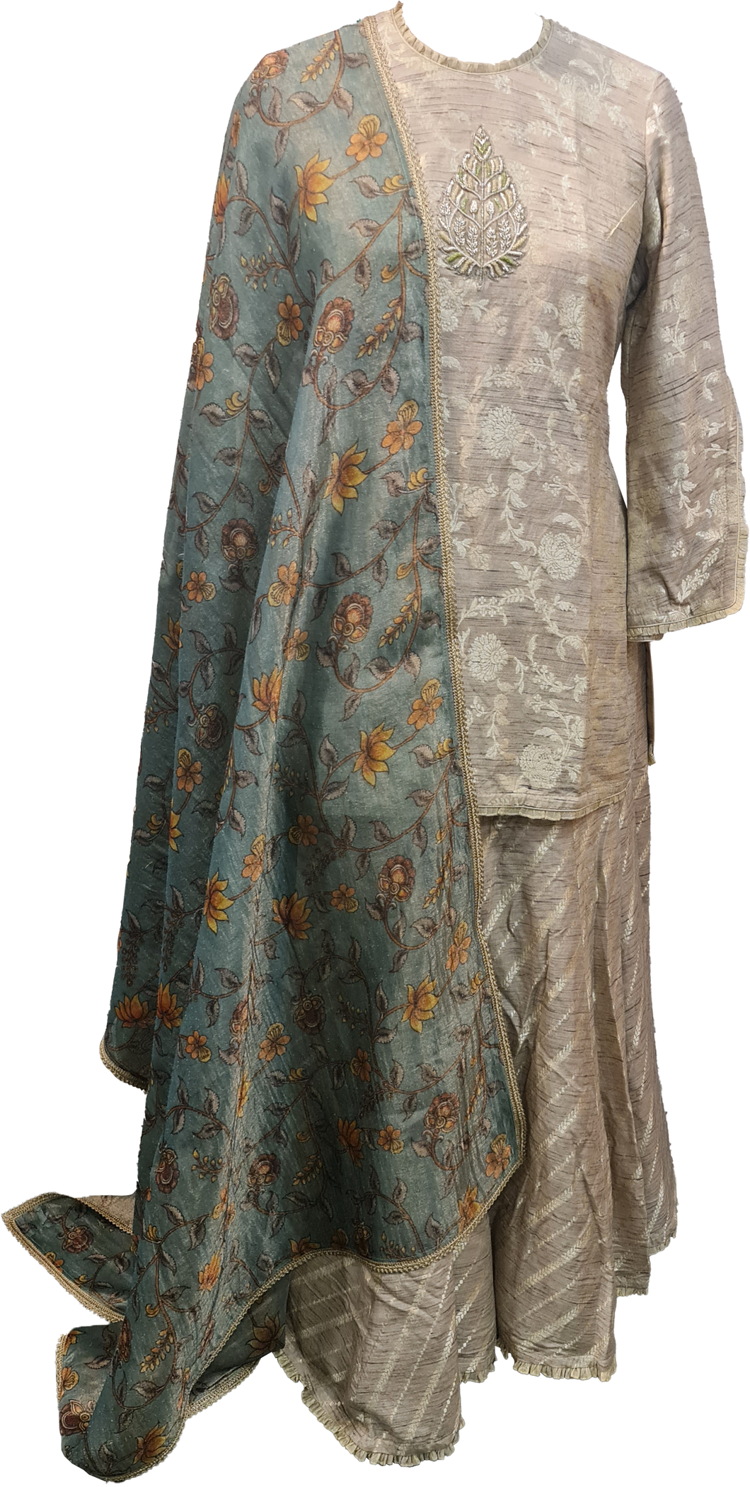 Sharara Style Short Top with a dash of Kalamkari Tissue Chunni