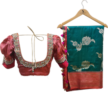 Load image into Gallery viewer, Banarasi Jamawar Silk Saree with crafted Jadau work Blouse
