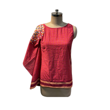 Load image into Gallery viewer, Red Kunbi Fabric top with mirror work
