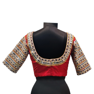 Red Blouse with Mirror Work