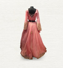 Load image into Gallery viewer, Crushed Peach Ghagra with Satin Organza Blouse
