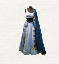 Load image into Gallery viewer, Powder Blue Ghagra with Dark Blue Chunni
