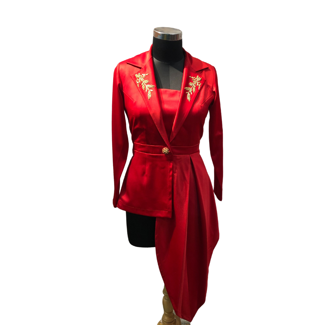 Red Asymmetric Blazer Dress – Sapna Kabra Art Studio