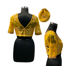 Load image into Gallery viewer, Yellow Brocade Blouse with Net Sleeves
