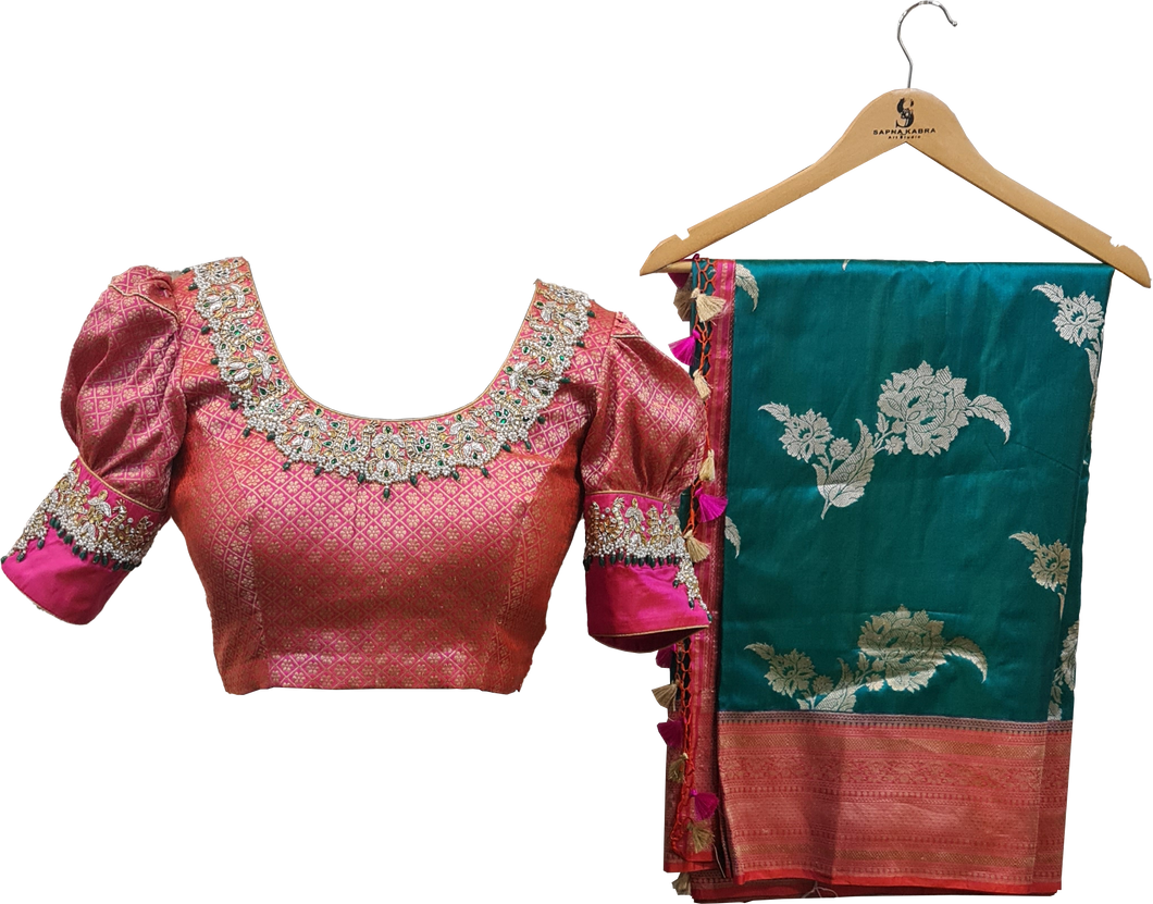 Banarasi Jamawar Silk Saree with crafted Jadau work Blouse