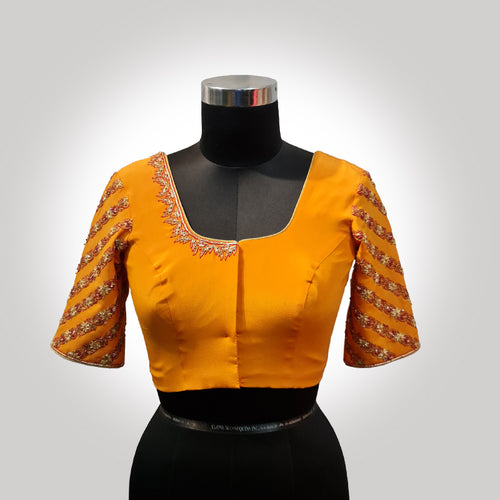 Yellow Crepe Blouse with Pitta Work