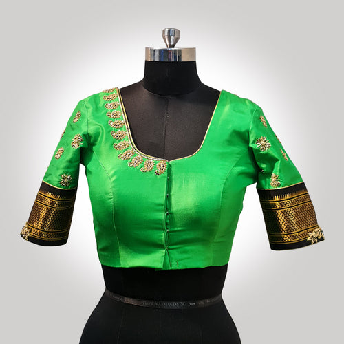 Green Pure Silk Blouse with Zardosi Work