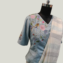 Load image into Gallery viewer, Sky Blue Blouse with Floral Thread-work
