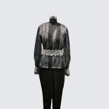 Load image into Gallery viewer, Black Organza Kimono Top with Scuba Pants
