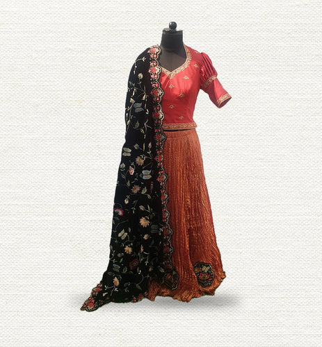 Crushed chiffon ghagra