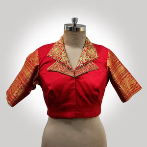 Red Pure Silk Blouse with Safari Collar