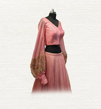 Load image into Gallery viewer, Crushed Peach Ghagra with Satin Organza Blouse
