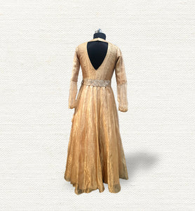 Pure Banarasi Golden Tissue Gown in Jadau work